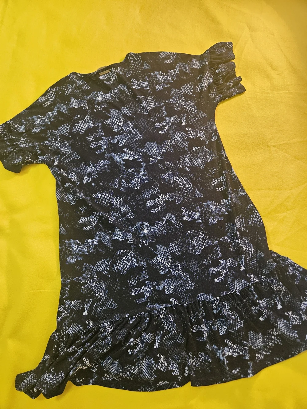 Michael Kors Black & White Snake-Print Ruffle-Hem Dress